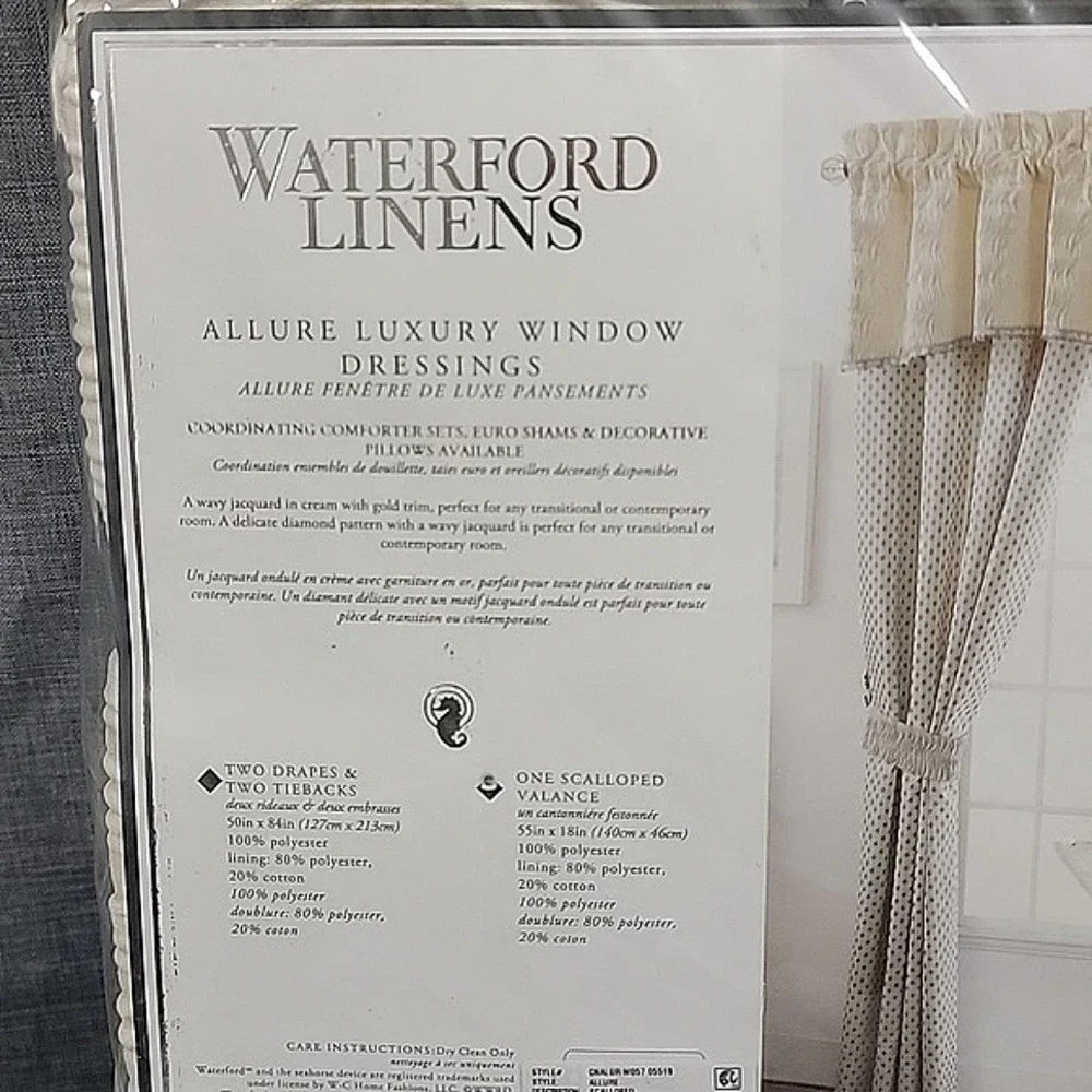 Waterford Linens NEW Allure Scalloped Valance 55×18 Slate Gray